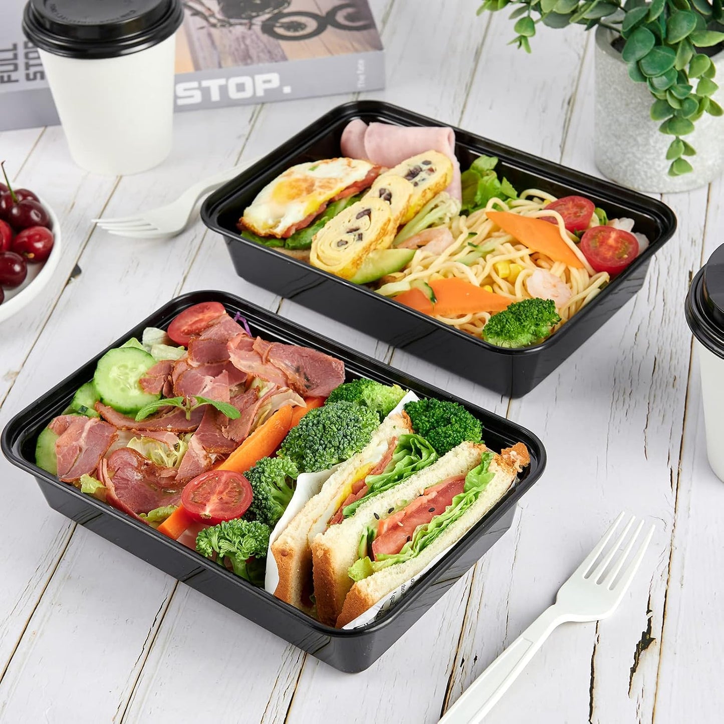 MUCHII 32 oz 3 Compartment Meal Prep Containers With Lids 20 Count To Go, Plastic Disposable Food Containers Microwave and Freezer Safe