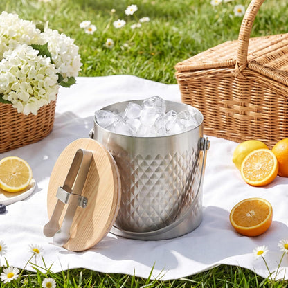Ice Bucket for Parties with Lid,3L Large Insulated Metal Drink Bucket for Cocktail Bar with Tongs,Cooler Beverage Tub