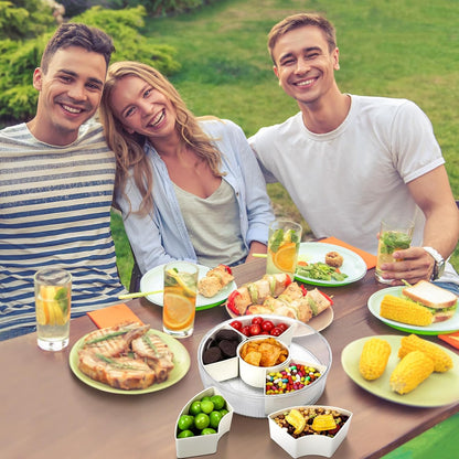Snackle Box Container, 360° Rotating Divided Serving Tray with Lid and Handle, Portable Snackle Box Veggie Tray, Round Snack Box Container, Large Snacklebox Fruit Candy Organizer for Party Picnic
