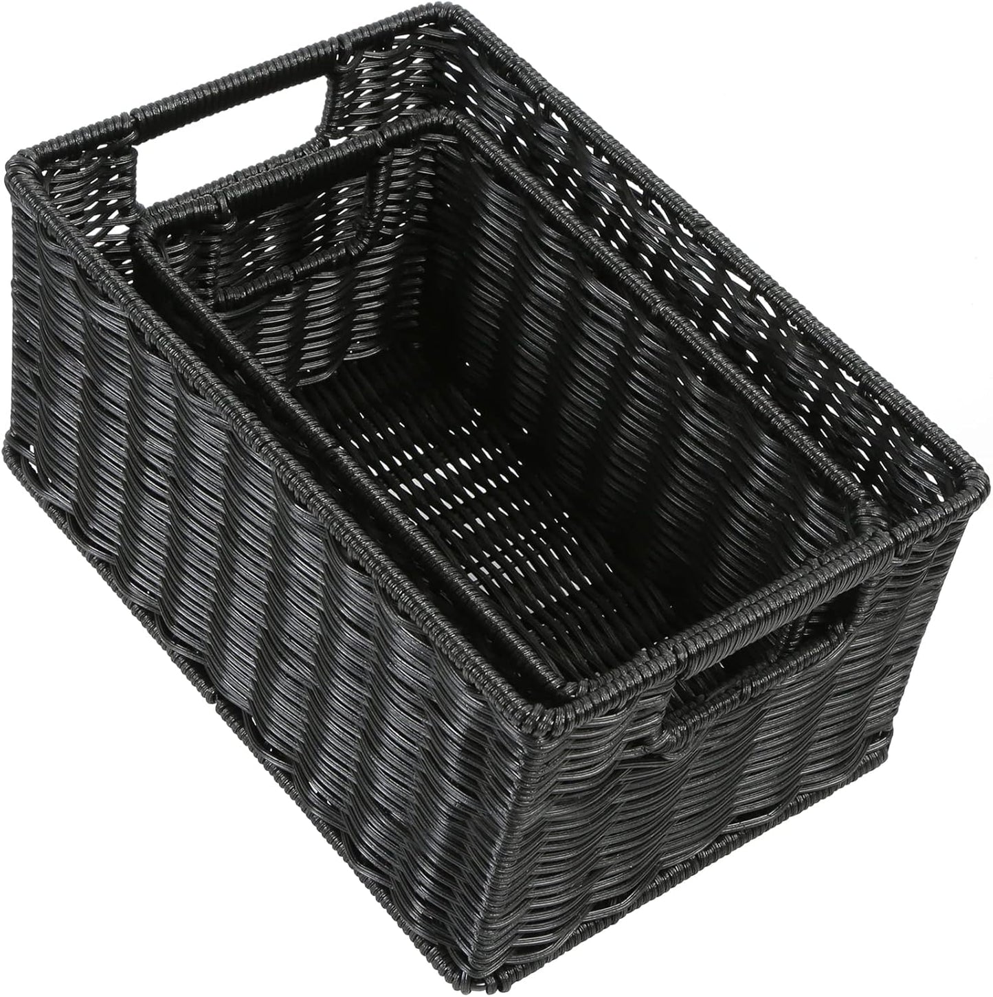 HOONEX Water Hyacinth Storage Baskets, Wicker Baskets for Storage, Hand Woven Baskets with Carry Handles, Set of 2, Natural