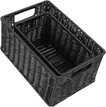 HOONEX Water Hyacinth Storage Baskets, Wicker Baskets for Storage, Hand Woven Baskets with Carry Handles, Set of 2, Natural