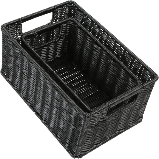 HOONEX Water Hyacinth Storage Baskets, Wicker Baskets for Storage, Hand Woven Baskets with Carry Handles, Set of 2, Natural