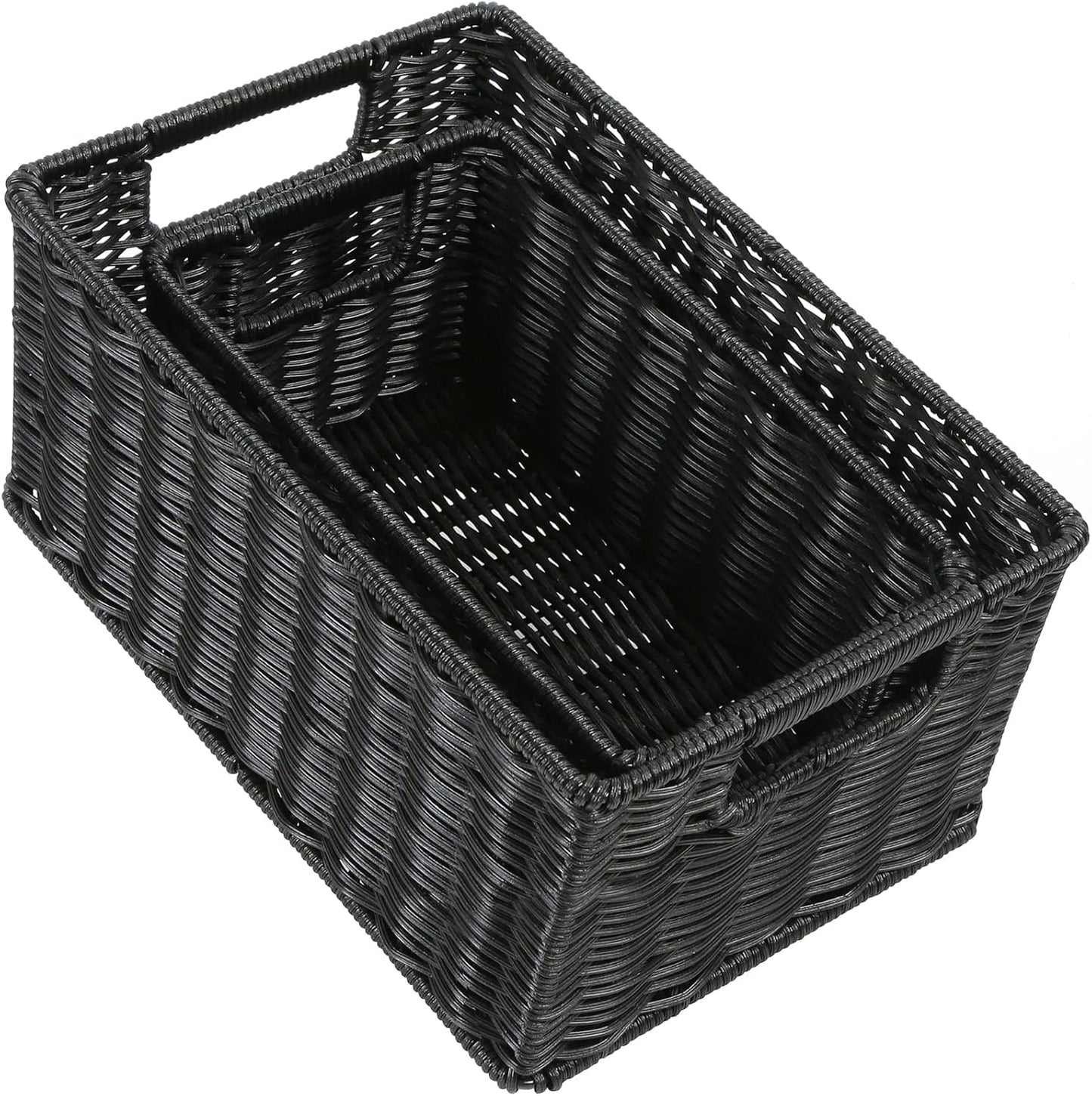 HOONEX Water Hyacinth Storage Baskets, Wicker Baskets for Storage, Hand Woven Baskets with Carry Handles, Set of 2, Natural