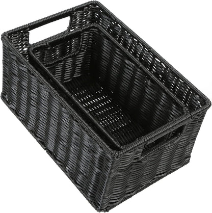 HOONEX Water Hyacinth Storage Baskets, Wicker Baskets for Storage, Hand Woven Baskets with Carry Handles, Set of 2, Natural