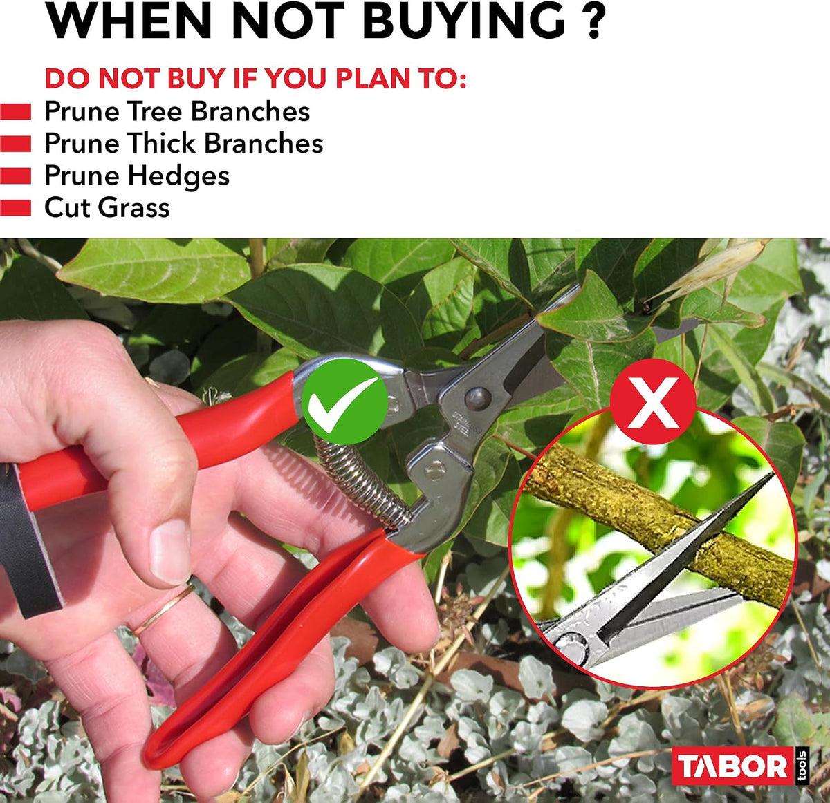 TABOR TOOLS K7A Pruning Snips – 7,5" – Carbon Steel Flower Pruning Scissors for Gardening | Floral Snips and Pruners for Deadheading, Trimming & Harvesting Herbs, Flowers, Fruits or Vegetables