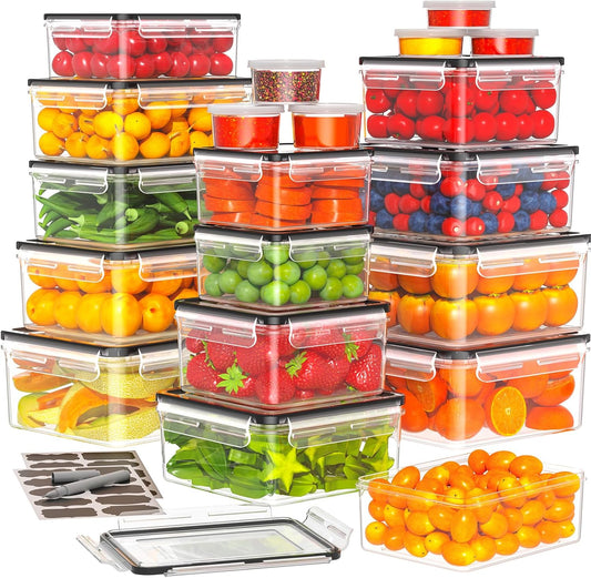 TOPCHASE 40 PCS Food Storage Containers with Lids Airtight (20 Containers & 20 Lids) - Plastic Food Containers for Kitchen Storage Reusable BPA-Free Leakproof Meal Prep Container with Labels & Pen