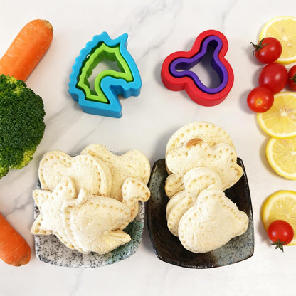 Uncrustable Sandwich Cutter and Sealer Set for Kids – 4 Pack Sandwich Bread Maker with Fun Shapes (Unicorn, Dinosaur, Heart etc) and 4 Fruit Cookie Cutters, Perfect for Lunch & Bento Box (8)