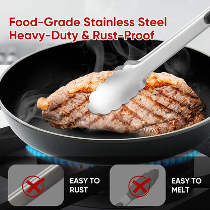 Stainless Steel Tongs Set, Food Grade Stainless Steel Kitchen Tongs, Heat Resistant 600 Degrees, for Cooking, BBQ Barbecue, Grilling, Buffet, Serving (7"+9"+12")