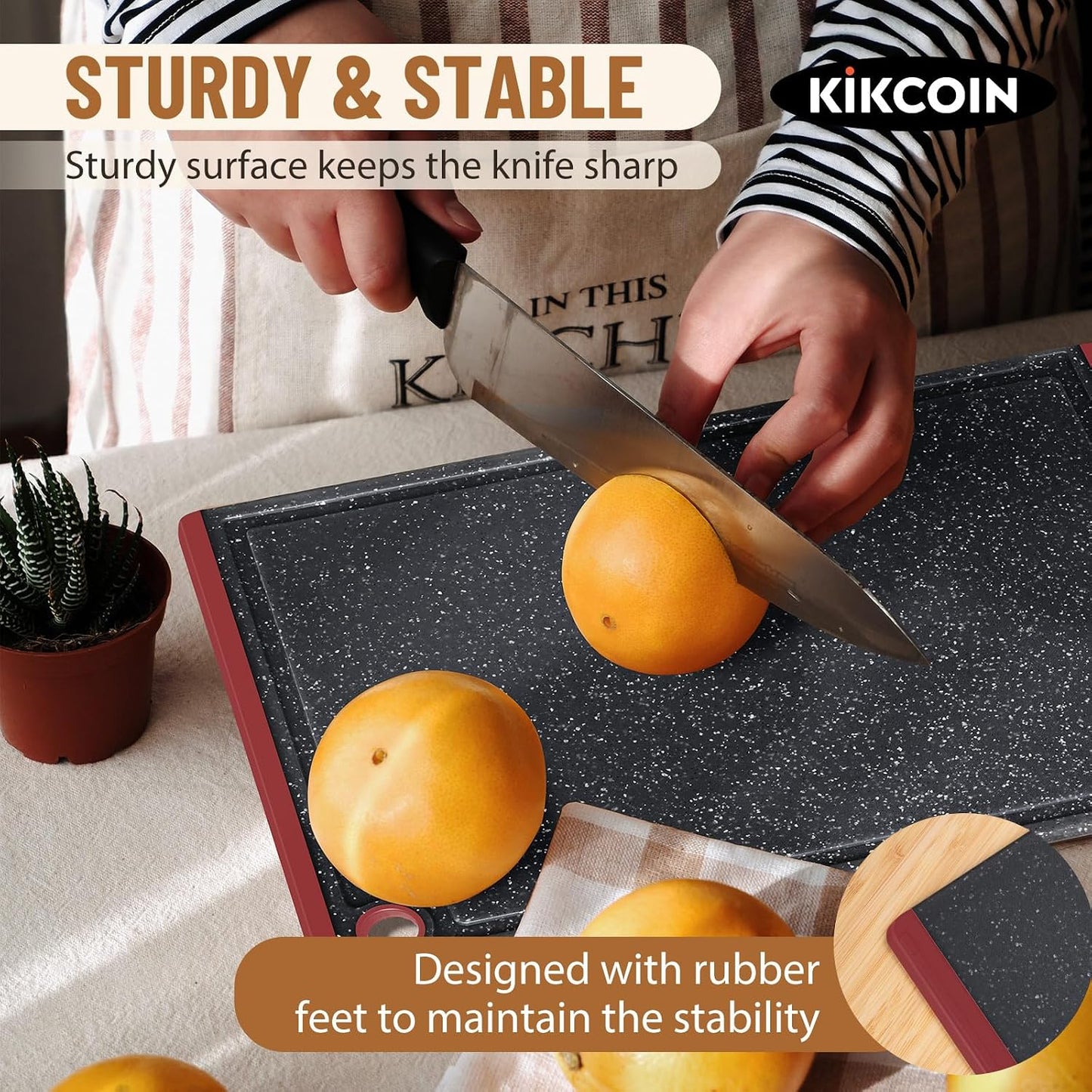 Kikcoin Plastic Cutting Boards for Kitchen, 3-Piece Large Cutting Board Set Dishwasher Safe Chopping Boards with Non-slip Feet and Juice Grooves, Gray