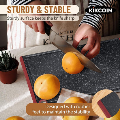 Kikcoin Plastic Cutting Boards for Kitchen, 3-Piece Large Cutting Board Set Dishwasher Safe Chopping Boards with Non-slip Feet and Juice Grooves, Gray