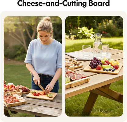 Charcuterie Board with Lid Gift Set - Cheese Bamboo Tray with Utensils, 2 Sauce Bowls,Fruit Tray and Food-Grade Seal Included - Portable with Handle for Travel, Parties, Kitchen Gifts for Women