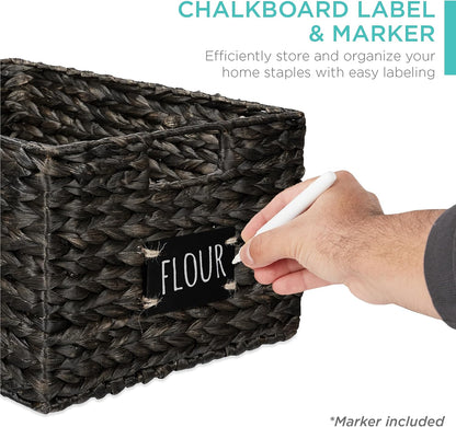 Best Choice Products Set of 4 9x12in Water Hyacinth Pantry Baskets, Woven Organizers w/Chalkboard Label, Chalk Marker - Natural