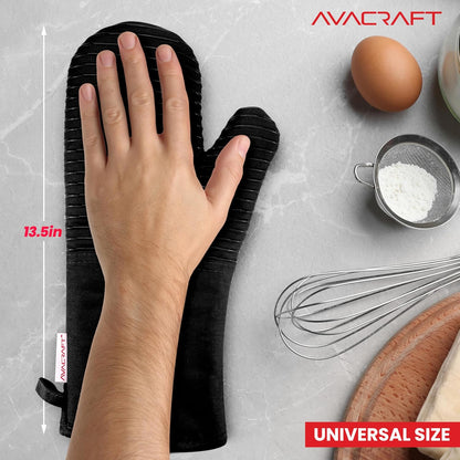 AVACRAFT Oven Mitts Pair, Flexible, 100% Cotton with Unique Heat Resistant Food Grade Silicone, Thick Terry Cloth Interior, 500 F Heat Resistant (Red Oven Mitts)