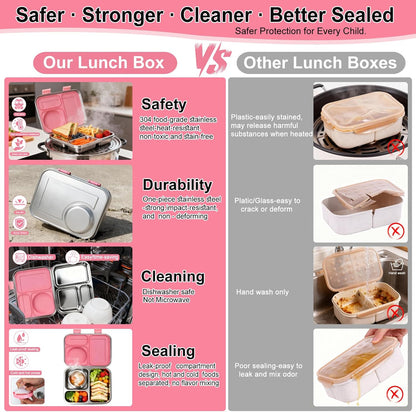 Stainless Steel Bento Lunch Box：7+ Older Kids，Teens ＆ Adult with Insulated Food Jar,Leakproof 3-Compartment,BPA-Free, Eco-Friendly,Dishwasher Safe, Large-Capacity Box, School,Office,Travel （Blue)