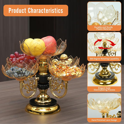 Multi-layer Fruit Tray Rotatable Candy Tray Plastic Fruit Rack Snack Display Bowl for Table Decoration Table Organizer (Yellow)
