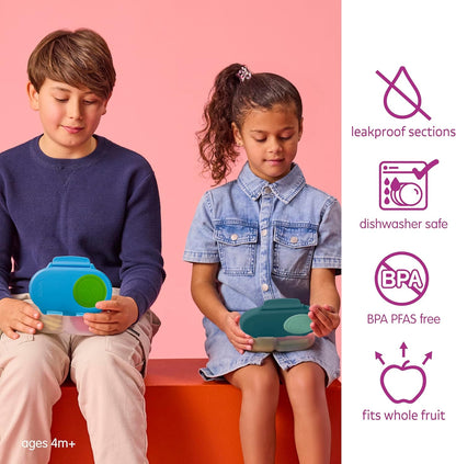 b.box Snack Box 2-Pack - Leak Proof Mini Bento Box for Kids & Toddlers, 2 Compartment Snack Containers for Kids, Dishwasher Safe, BPA-Free, PFAS-Free, Ages 4mo+, 1 3/4 Cup Each (Strawberry + Lilac)