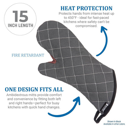 Oven Mitts, San Jamar BestGuard, Professional Grade, 15", Pair, Black