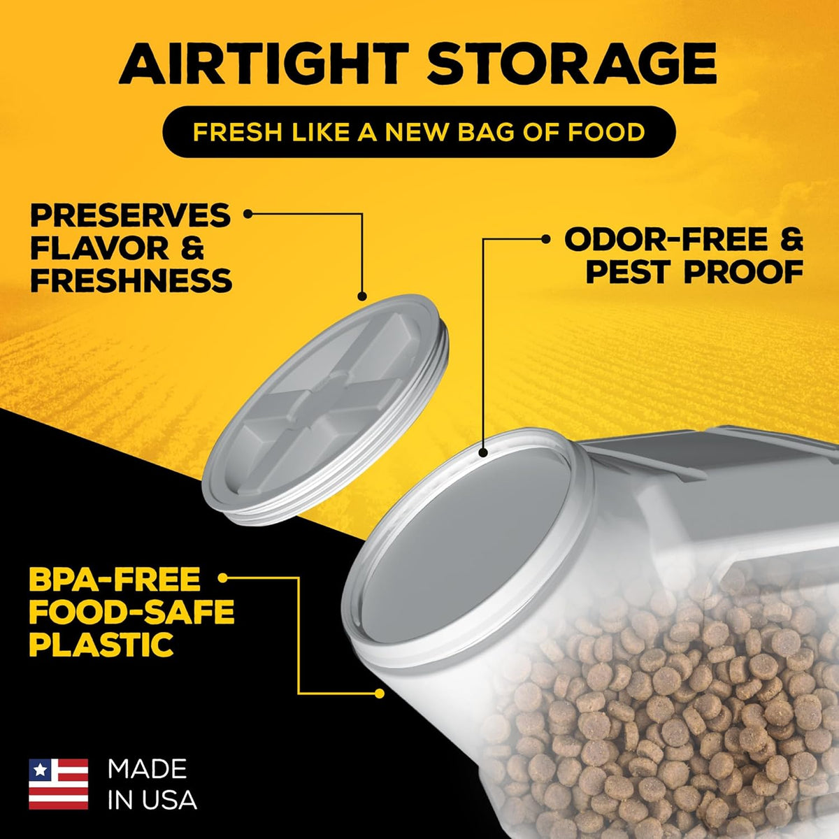 Vittles Vault Traditional Pet Food Storage Container For Dog Kibbles/Bird Seed/Oatmeal/Rice/Flour/Cereal, BPA Free Plastic, Sealed Airtight For Cat Food, Up To 30 lb, Made in USA, With Scoop, Gray