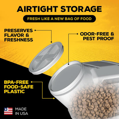 Vittles Vault Traditional Pet Food Storage Container For Dog Kibbles/Bird Seed/Oatmeal/Rice/Flour/Cereal, BPA Free Plastic, Sealed Airtight For Cat Food, Up To 50 lb, Made in USA, With Scoop, Gray
