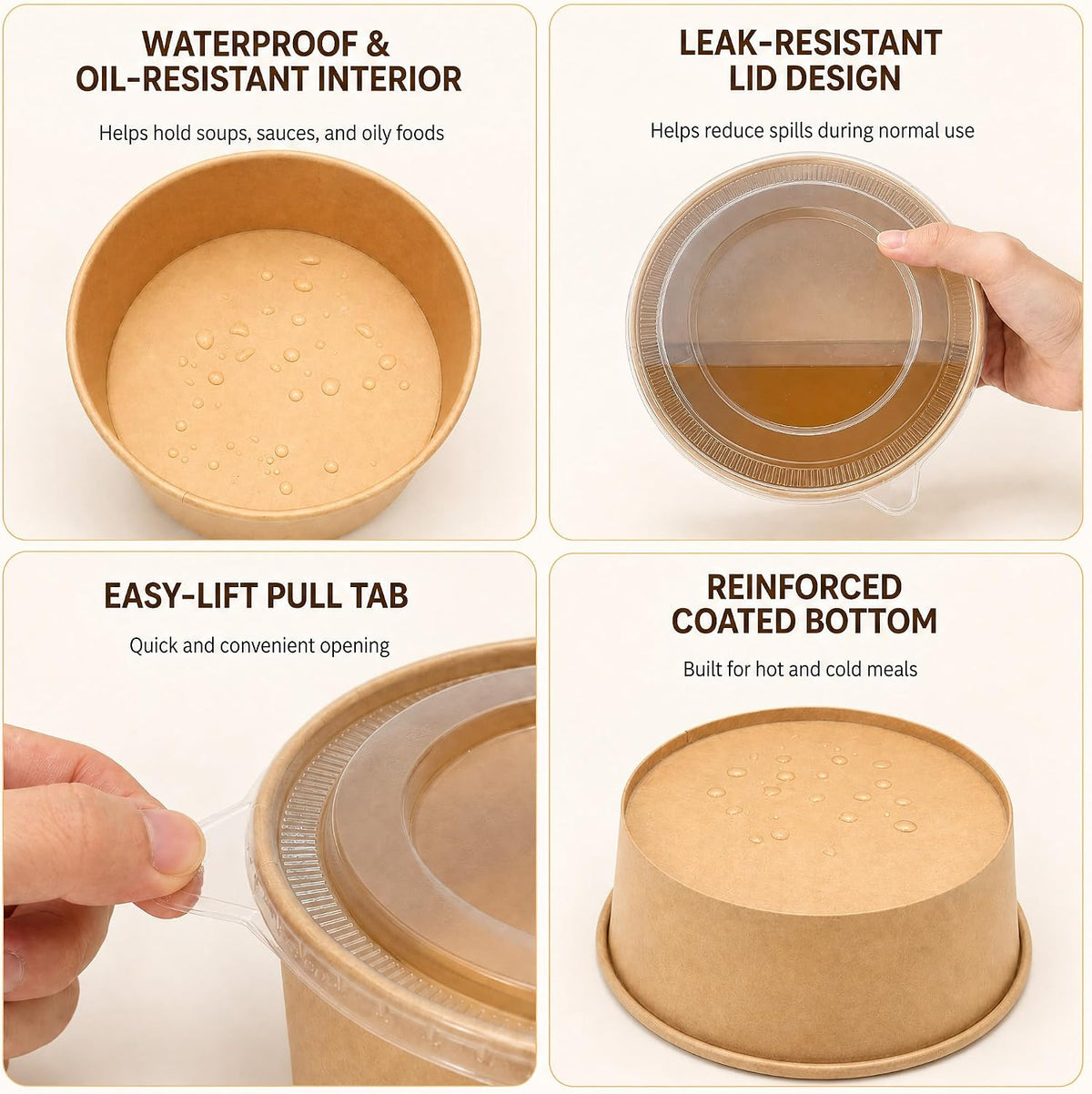 34 oz Paper Bowls with Lids, 50 Count Disposable Meal Prep Containers