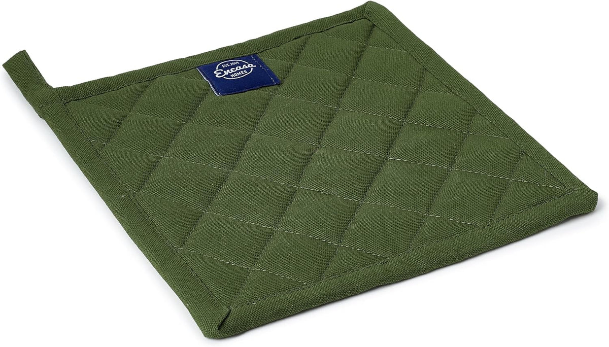 Encasa XO Pot Holders, Quilted Kitchen Hot Pads 8"x8" Black