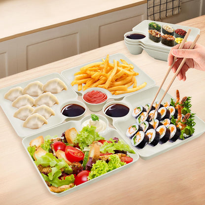 7Pcs Chips and Dip Serving Dish, Plastic Divided Serving Tray, Snack Plates with Dipping Sauce Compartment, ATSKIM Serving Bowls for Entertaining, Parties (White)