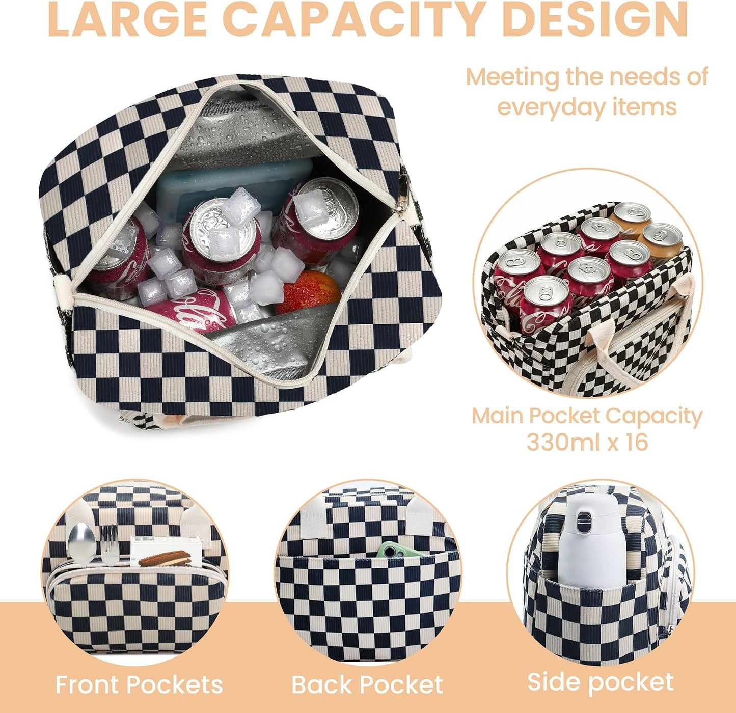 RLGPBON Insulated Lunch Bag Teen Girls, Preppy Lunch Box Large Insulated Lunch Bag Reusable Lunch Tote Bag, Preppy LunchBag for Girls School Travel Picnic