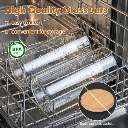 Moretoes 3 Pack 2qt Glass Storage Containers with Bamboo Press Lids, Large Airtight Food Storage Jars for Pantry, Flour, Sugar, Dry Goods