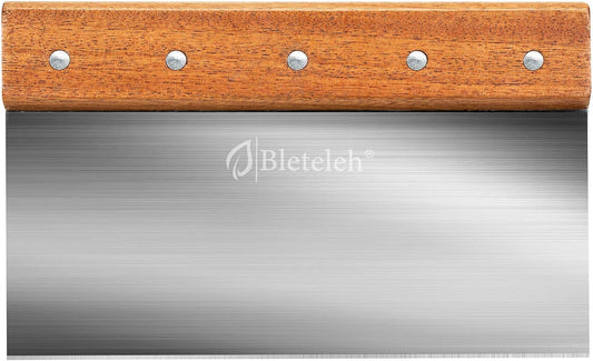 8-inch Long Bench/Dough Scraper, Stainless Steel Blade, Commercial Kitchen Tool with Wooden Handle (8-inch Long)