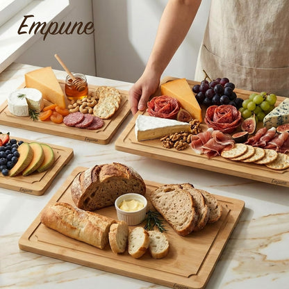 Extra Large Cutting Board, 17.6" Bamboo Cutting Boards for Kitchen with Juice Groove and Handles Kitchen Chopping Board for Meat Cheese board Heavy Duty Serving Tray, XL, Empune