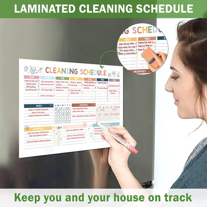 Magnetic Cleaning Schedule and Checklist Dry Erase Board - Reusable Cleaning Schedule for Home, Kitchen & Bathroom | Weekly & Monthly Chore Chart for Adults, Strong Magnet, Easy Erase