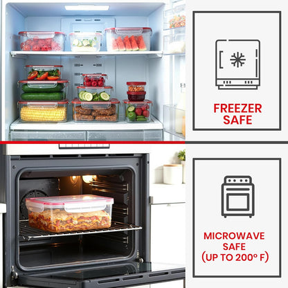 Utopia Kitchen Plastic Food Containers - Food Storage Containers with Airtight Lids - Reusable Lunch Boxes - Leak Proof (Red, Pack of 32)