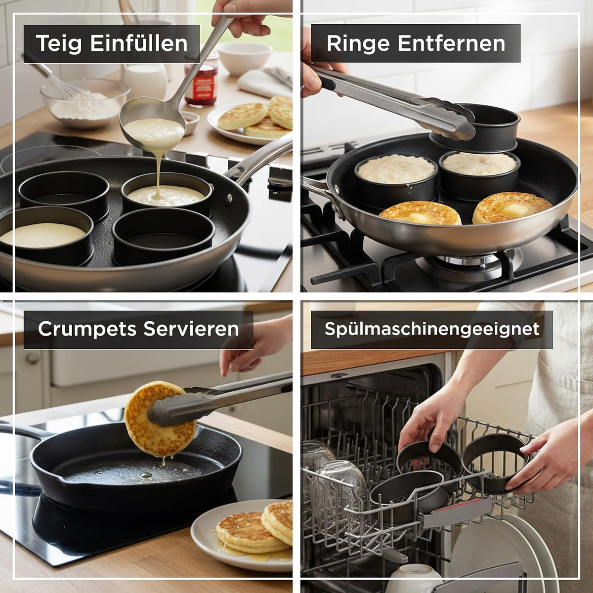 Wrenbury Crumpet Rings Nonstick 3.5 inch - English Muffin Rings - Food Ring Molds for Cooking – Metal Baking Egg Ring Set - Made in England