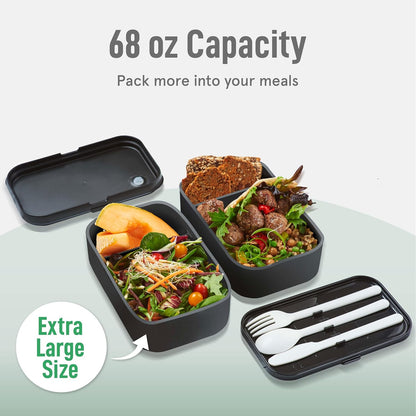 Double Premium Bento Box Adult, 67 fl oz BPA-Free - Cream Stackable Lunch Box with Leak-Proof Lids & Dividers, Perfect for Meal Prep, Lunches & Portion Control