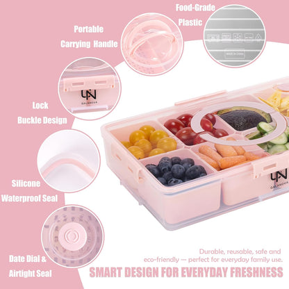 Snackle Box Container - 10 Compartments Including 2 XL, Dishwasher & Microwave Safe, Divided Serving Tray with Lid and Handle, BPA-Free, snack box (1 PCS, White, 1 Box with 2 XL Compartments)