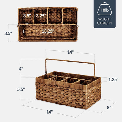 Best Choice Products Handwoven Silverware Organizer w/Handle, 5 Compartment Flatware Organizer, Shelf Storage Basket, Wicker Utensil Caddy, Cutlery Basket Holder for Party, Picnic, BBQ - Chestnut