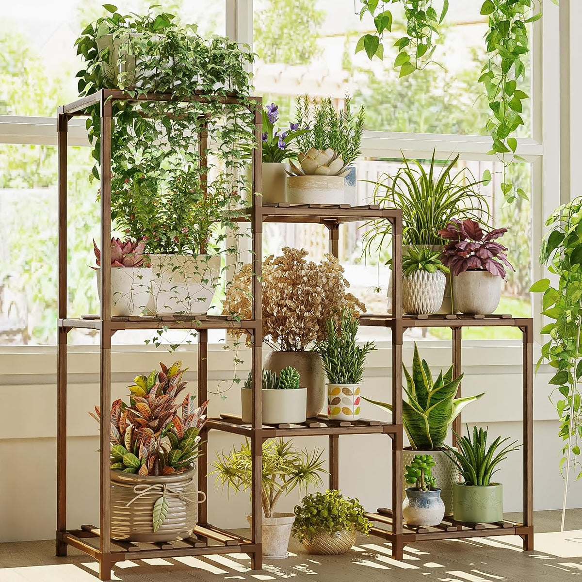Bamworld Plant Stand Indoor Plant Shelf Outdoor Wood Plant Rack