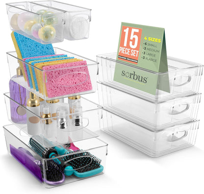 Sorbus XL Clear Plastic Storage Bins for Shelves, Clothes, with Handle - Clear Storage Bins, Drawer, Shelf, Closet, Pantry, Fridge, Freezer Organizer Bins, Closet Organizers and Storage (10 pack)