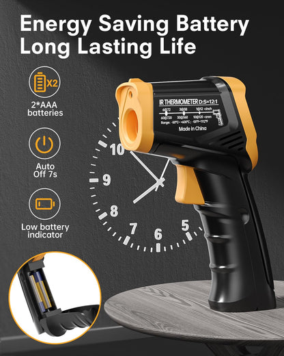 Eventek Infrared Thermometer Gun, -58°F to 1112°F Laser Thermometer Temperature Gun, IR Temp Gun for Cooking, Pizza Oven Accessories, Griddle, AC, Barbecue, Air, Fridge, Engine, Kitchen