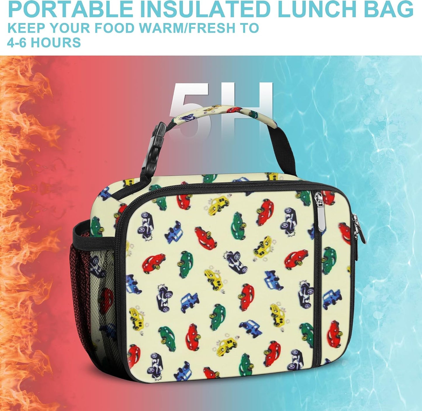esouler Lunch Box Kids Insulated Lunch Bag for Boys & Girls Durable Children Lunchbox for School with Water Bottle Holder-Black