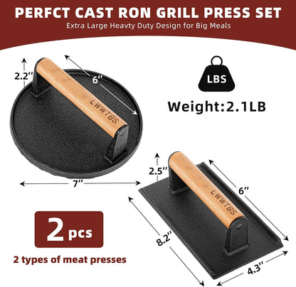 Burger Press Heavy-Duty Cast Iron Smash Meat Steak Weight Grill Griddle