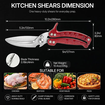 Kitchen Scissors All Purpose, Stainless Steel Heavy Duty Kitchen Shears for Cutting Food-Chicken,Meat,Poultry,Bone and Turkey Multifunctional Kitchen Scissors With Satety Lock