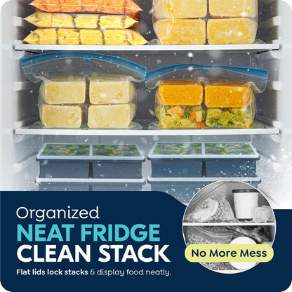 2 cup Silicone Freezer Trays with Lids, Silicone Soup Freezer Molds, Easily prepare portioned meals, Great for storing soups, lasagna, leftovers, sauces and other dishes, Dishwasher, Oven Safe