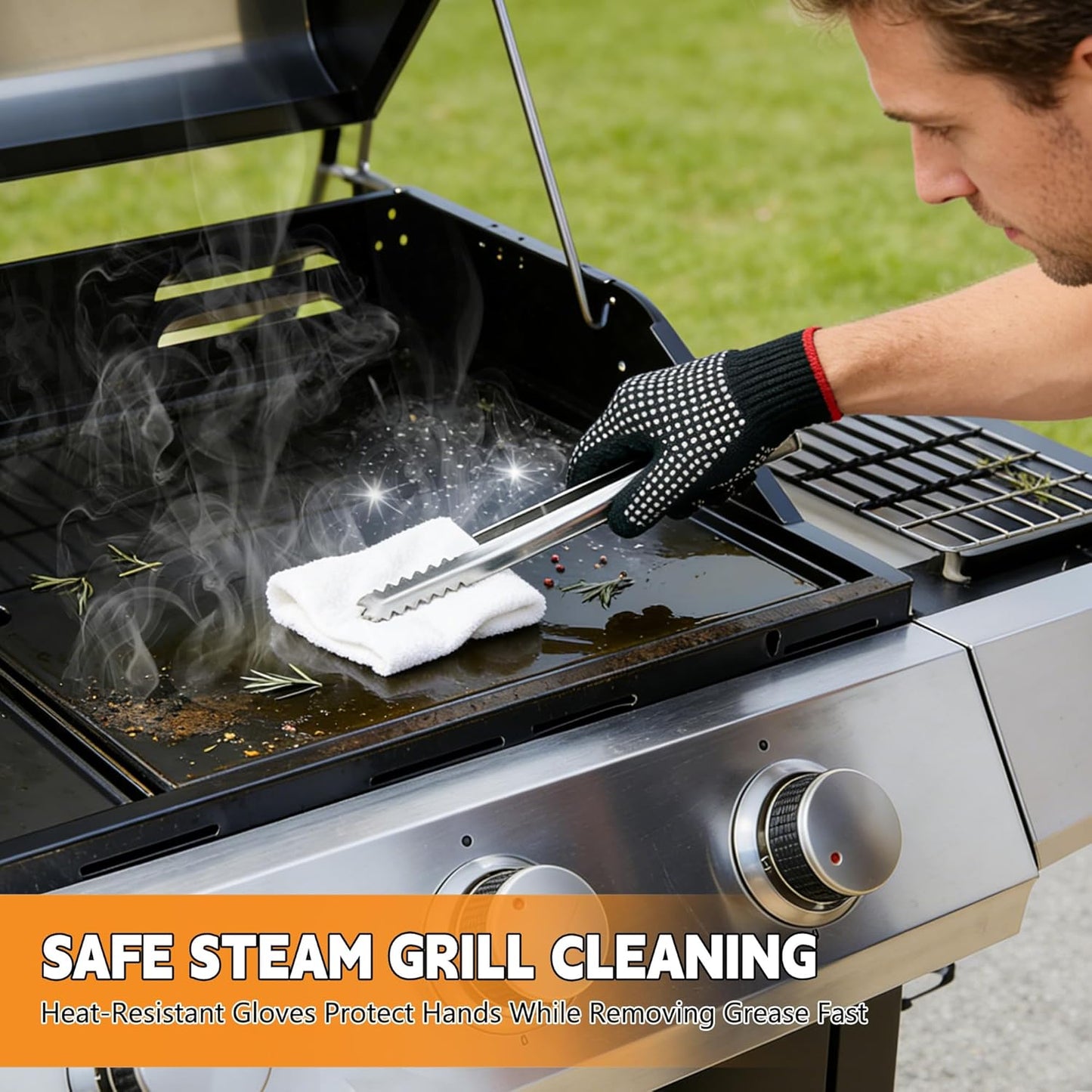 15PCS All-in-One Grill Cleaning Kit with Grill Brush & Scraper for Gas, Charcoal & Griddle, Bristle Free BBQ Grill Cleaner, Grill Cleaning Tools & Accessories, BBQ Gift for Daddy