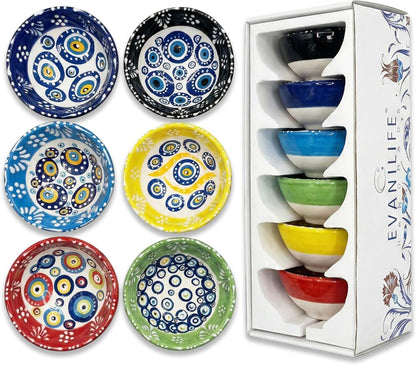 Ceramic Small Dipping Bowls Set of 6, 3.5 Oz Soy Sauce Dish, Handmade Charcuterie, Colorful Pinch, Dishwasher & Microwave Safe, 3.2'' Mini (SULTAN'S GARDEN)