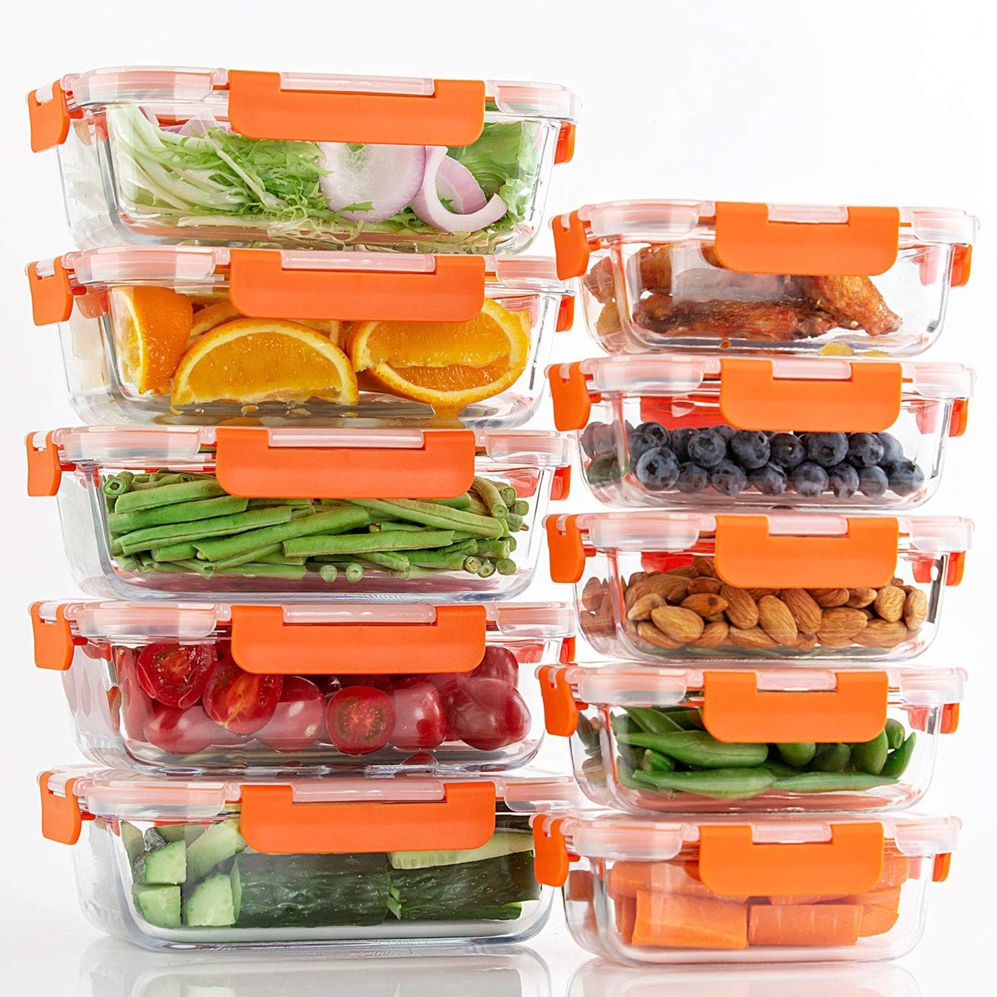 C CREST [10 Pack] Glass Meal Prep Containers, Food Storage Containers with Lids Airtight, Glass Lunch Boxes, Microwave, Oven, Freezer and Dishwasher Safe