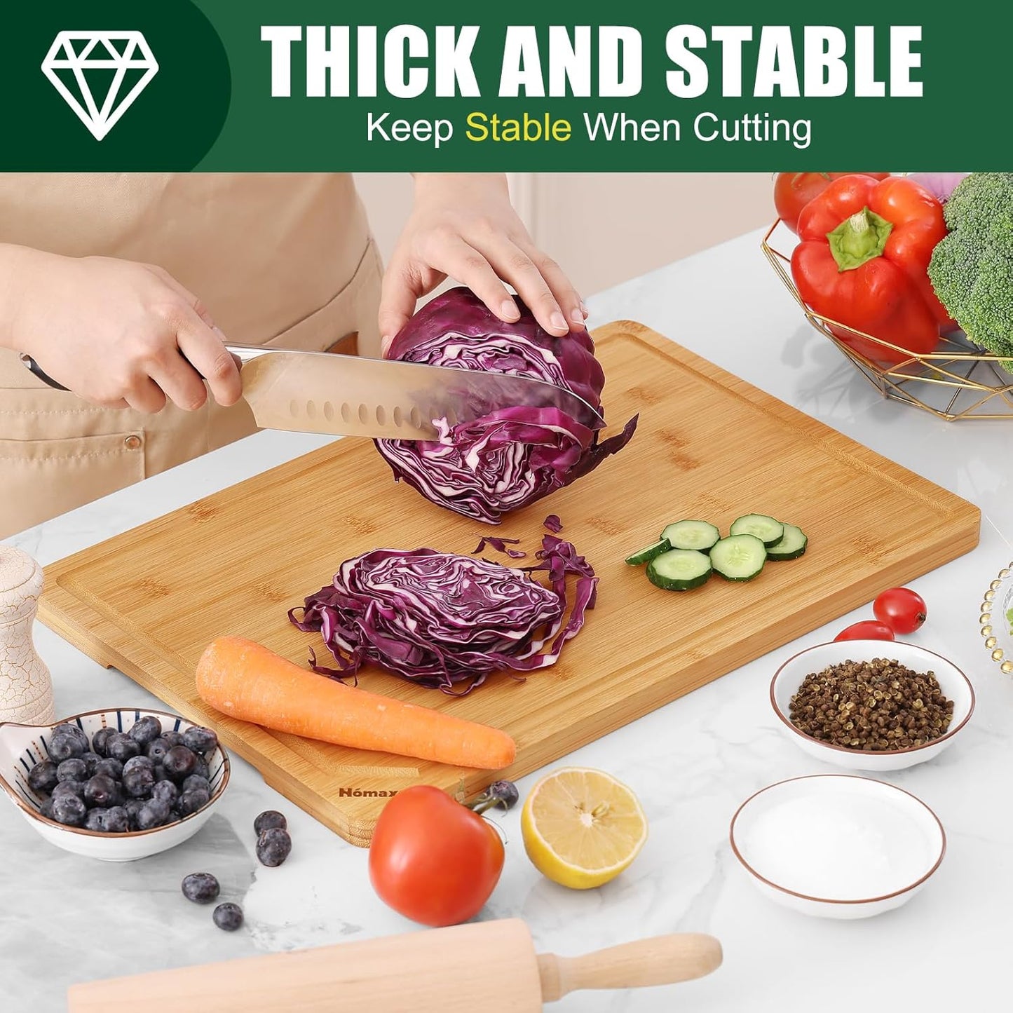 Homaxy Extra Large Bamboo Cutting Boards for Kitchen, 18x12.5" Wood XL Cutting Board with Juice Groove, Butcher Block Wooden Chopping Board for Kitchen, Meat, Cheese, Fruit & Vegetables - Pre Oiled