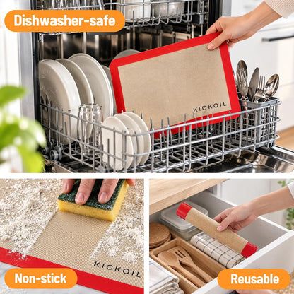 Silicone Baking Mats Set of 3, Non-Stick Reusable BPA-Free Oven Liners
