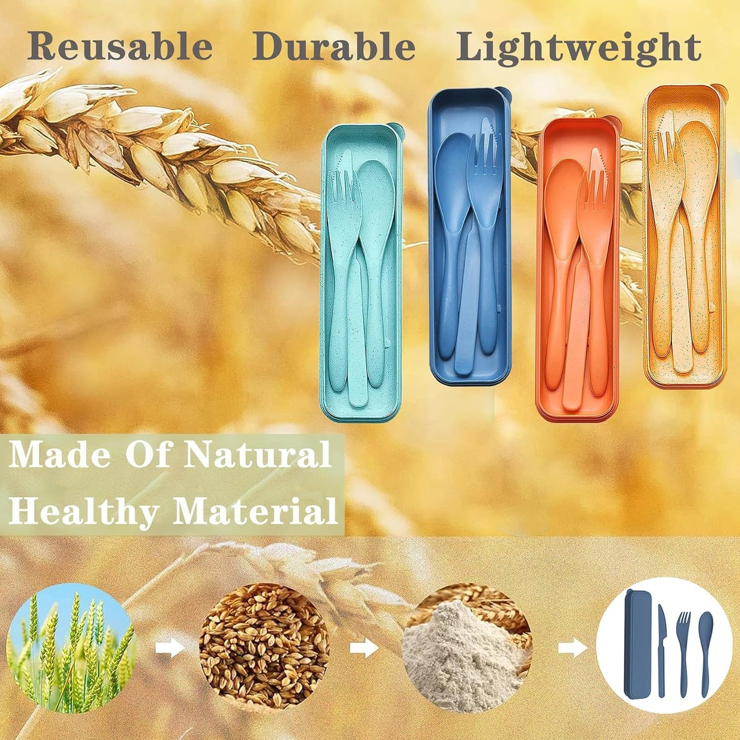 Reusable Travel Utensils with Case, Wheat Straw Portable Plastic Fork Spoons Knife Tableware, Eco-Friendly BPA Free Camping Cutlery for Lunch Box Accessories Work Picnic or Daily Use (Purple)