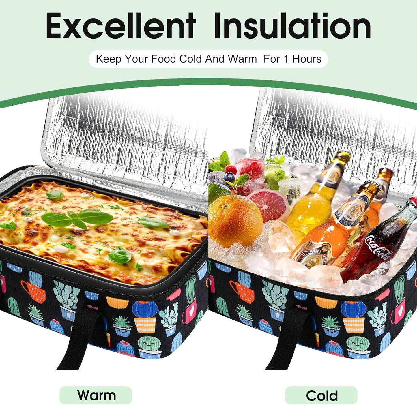 Insulated Casserole Carrier, Portable Casserole Carrier for Hot or Cold Food Lunch Tote Warmer or Cooler Bag, Lasagna Lunch Bag for Potluck Parties- Fits 9" x 13" Baking Dish-Charcoal Grey